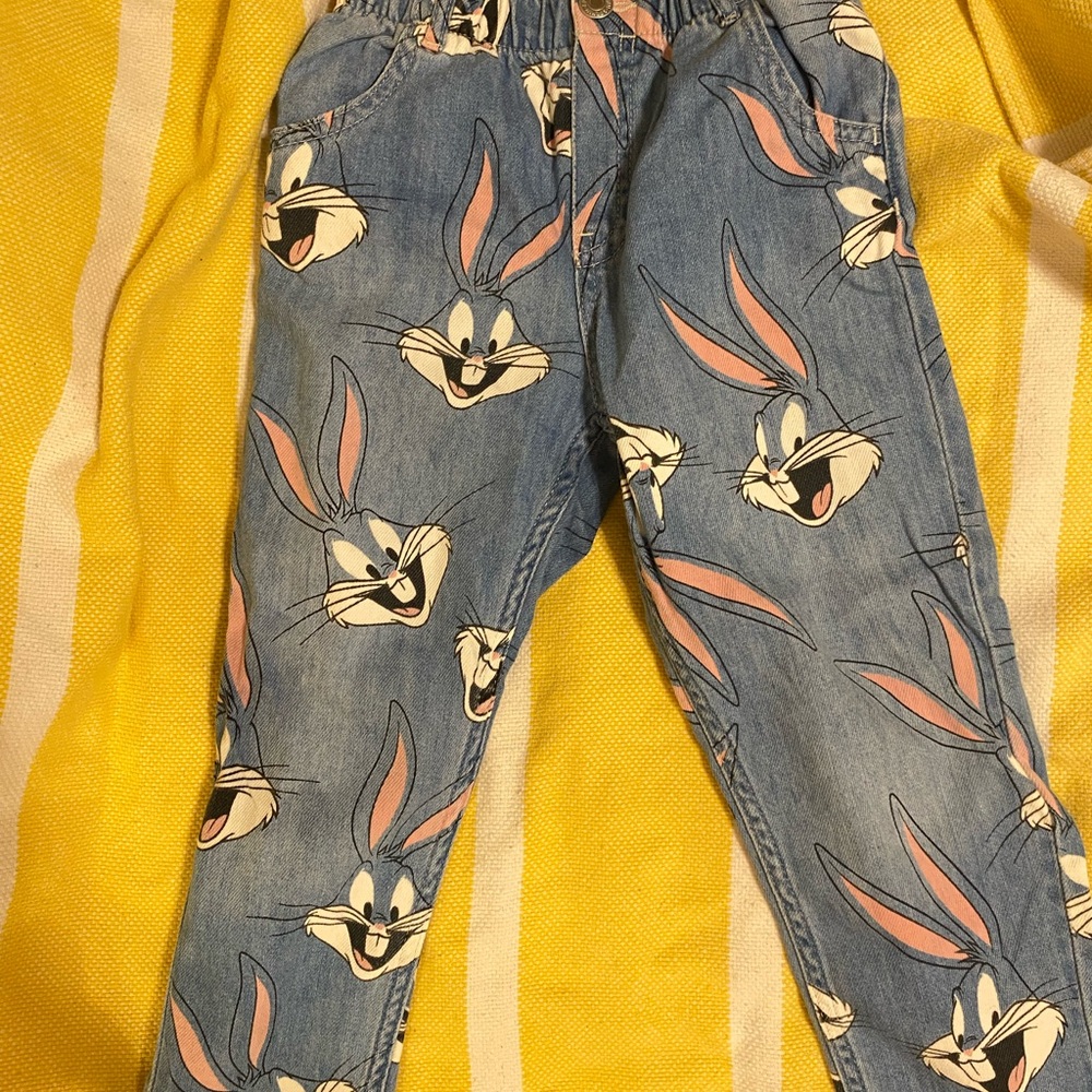 Blue Denim Bugs Bunny Print Pants